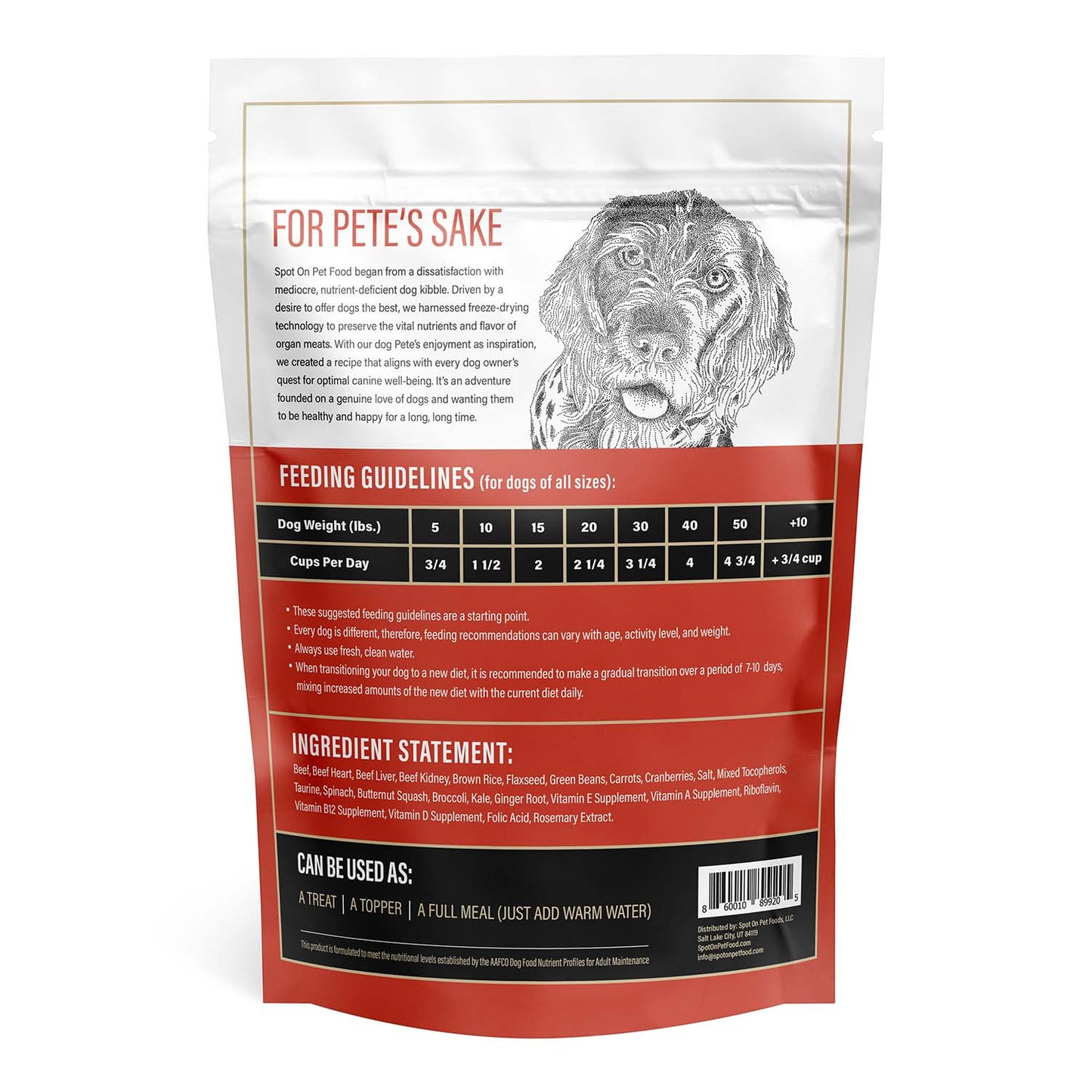 Spot on Pet Food Freeze Dried Raw Dog Food Back of Package